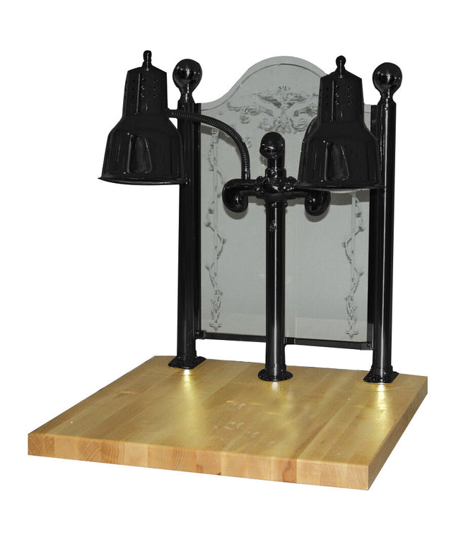 Trạm cắt thịt hai bóng đèn màu đen đế gỗ phong Hanson Heat Lamps DLM/MB/CC/2424/B 61 x 51 cm kèm kính chắn