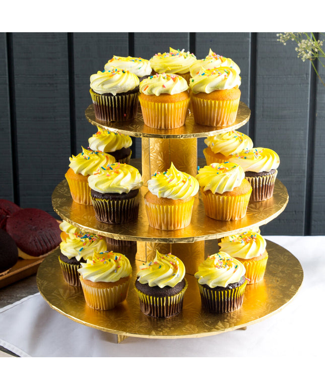 Kệ trưng bày cupcake 3 tầng dùng một lần màu vàng gold Enjay CS-GOLD - Thùng 6 cái