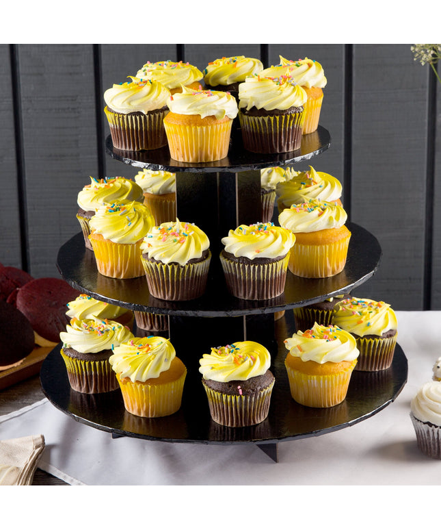 Đế bánh dùng một lần Enjay CS-BLACK 3-Tier dùng một lần đen Cupcake Treat chân đỡ - Thùng 6 cái