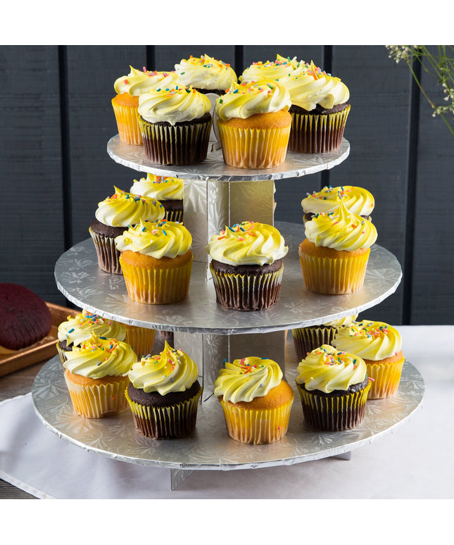 Đế bánh cupcake 3 tầng dùng một lần Enjay CS-SILVER màu bạc - Thùng 6 bộ