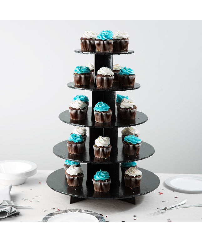 Kệ trưng bày cupcake 5 tầng dùng một lần Enjay CS-5T-BLACK màu đen - Thùng 6 cái