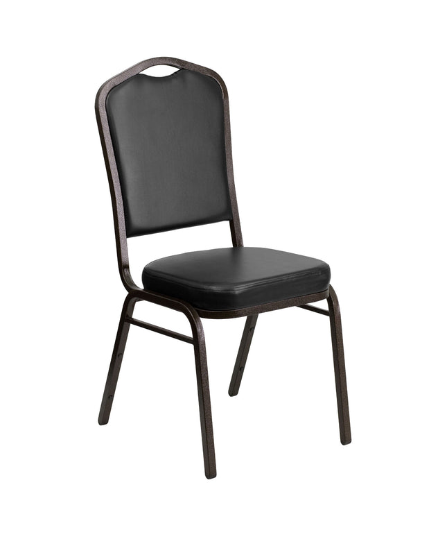 Ghế tiệc xếp chồng lưng vương miện Flash Furniture Hercules vinyl đen khung vân vàng