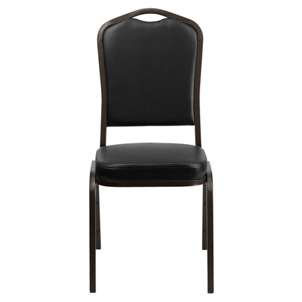Ghế tiệc xếp chồng lưng vương miện Flash Furniture Hercules vinyl đen khung vân vàng