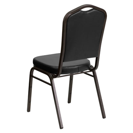 Ghế tiệc xếp chồng lưng vương miện Flash Furniture Hercules vinyl đen khung vân vàng