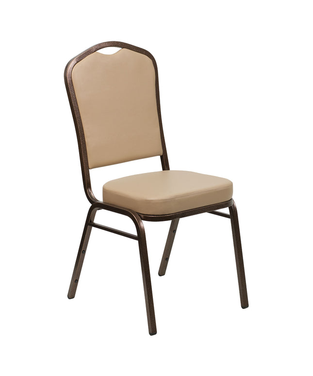 Ghế tiệc xếp chồng lưng vương miện Flash Furniture Hercules bọc vinyl màu nâu vàng khung vân đồng