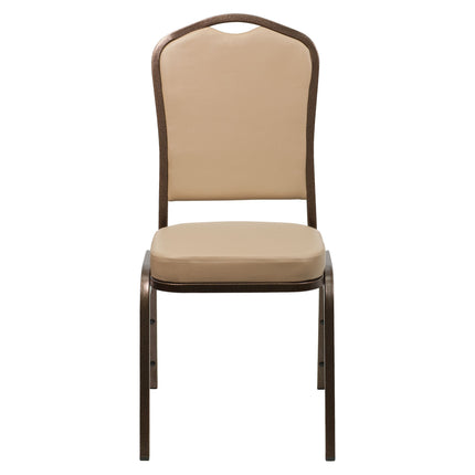 Ghế tiệc xếp chồng lưng vương miện Flash Furniture Hercules bọc vinyl màu nâu vàng khung vân đồng