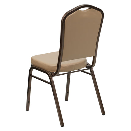 Ghế tiệc xếp chồng lưng vương miện Flash Furniture Hercules bọc vinyl màu nâu vàng khung vân đồng