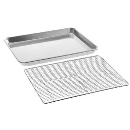 Bộ khay nướng nhôm viền dây thép 19 gauge 33 x 46 cm kèm vỉ làm nguội có chân Choice nửa khổ 30 x 42 cm