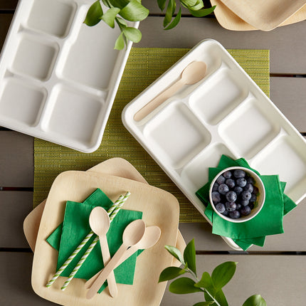 Đồ đựng thực phẩm thân thiện môi trường EcoChoice 31,8 cm x 21,6 cm Compostable trắng Plant sợi 6 ngăn Tray - Thùng 400 