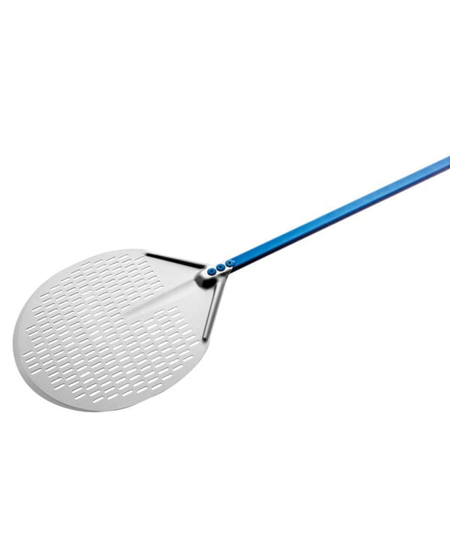 Xẻng xúc pizza tròn đục lỗ nhôm anod GI Metal Azzurra 36 cm, cán 150 cm, A-37F