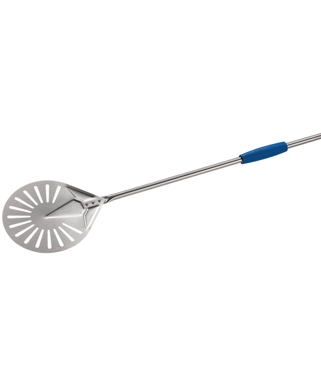 Xẻng xúc pizza tròn nhỏ đục lỗ GI Metal Azzurra 25 cm, cán 150 cm, thép không gỉ, I-26F