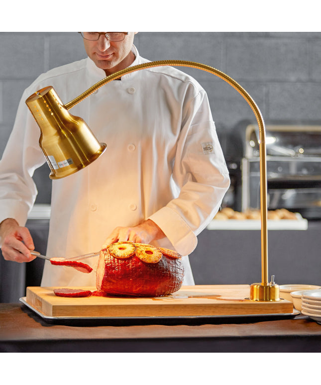 Bộ trạm cắt thịt đèn sưởi, thớt và khay hứng Avantco cao 99 cm - Màu vàng đồng, 120V, 250W