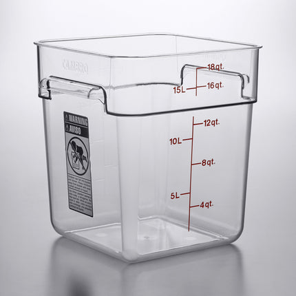 Hộp đựng thực phẩm nhựa polycarbonate vuông trong suốt Cambro CamSquares® Classic 17 lít 18SFSCW