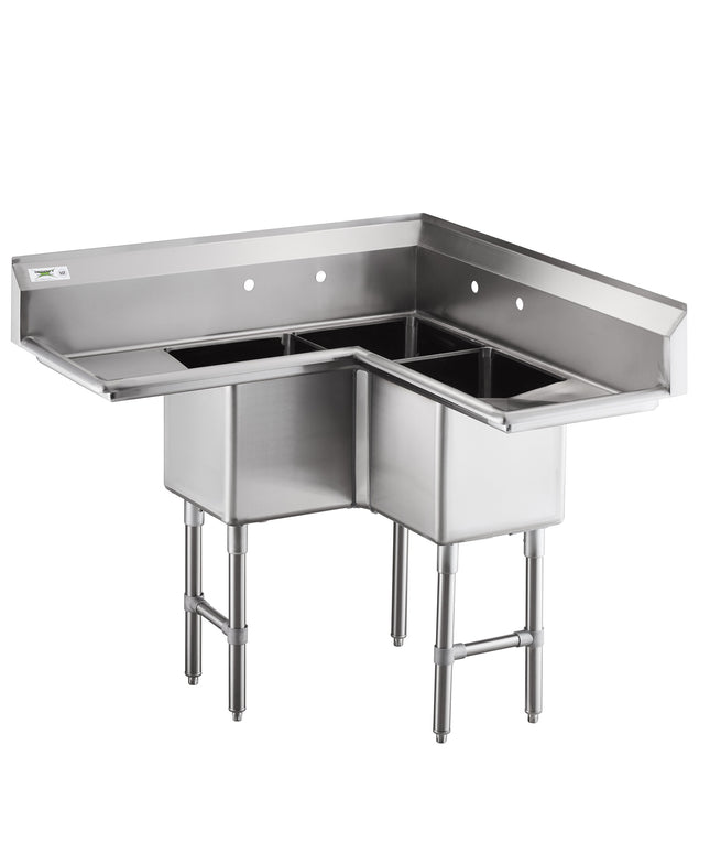 Bồn rửa 3 ngăn góc inox hai bàn ráo nước 36 cm Regency 113 cm