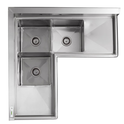 Bồn rửa 3 ngăn góc inox hai bàn ráo nước 36 cm Regency 113 cm