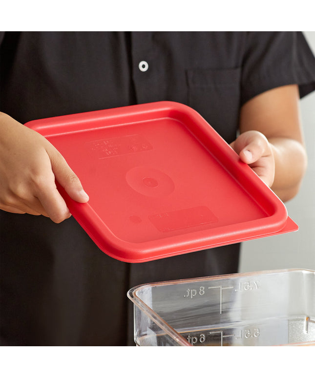 Nắp hộp đựng thực phẩm nhựa polyethylene vuông đỏ Cambro CamSquares® 5,7 và 7,6 lít - Thùng 6 cái