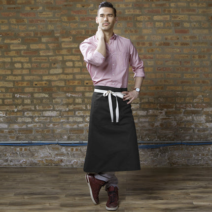 Tạp dề bistro vải canvas 100% cotton có thể tùy chỉnh Uncommon Chef 3119 Marvel đen, dây viền tự nhiên và 1 túi