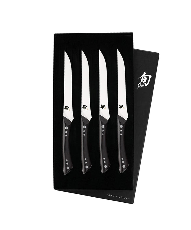 Bộ Dao Steak Shun DMS0430 4 Cây Cán Gỗ PakkaWood Màu Mun Thép Không Gỉ