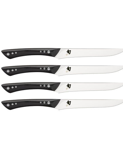 Bộ Dao Steak Shun DMS0430 4 Cây Cán Gỗ PakkaWood Màu Mun Thép Không Gỉ