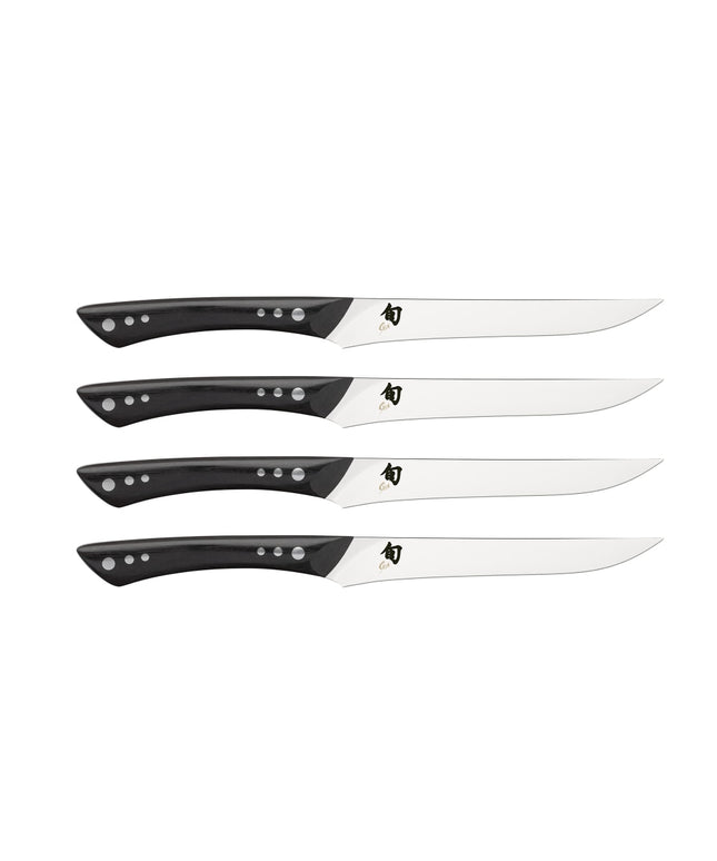 Bộ Dao Steak Shun DMS0430 4 Cây Cán Gỗ PakkaWood Màu Mun Thép Không Gỉ