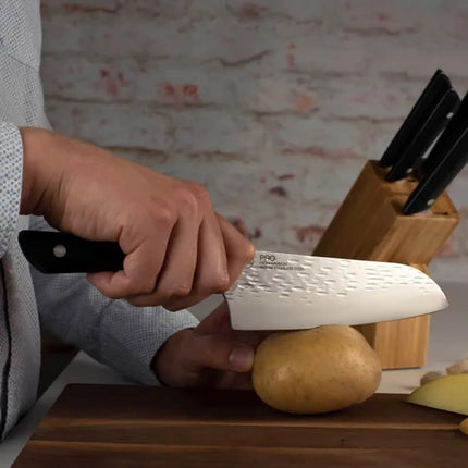 Dao Santoku Kai HT7064 17.8 cm Cán POM Đen Lưỡi Thép Không Gỉ