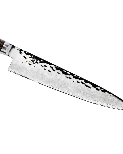 Dao Đa Năng Răng Cưa Shun 16.5 cm Lưỡi Damascus Cán Gỗ Óc Chó (TDM0722)