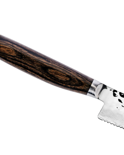 Dao Đa Năng Răng Cưa Shun 16.5 cm Lưỡi Damascus Cán Gỗ Óc Chó (TDM0722)