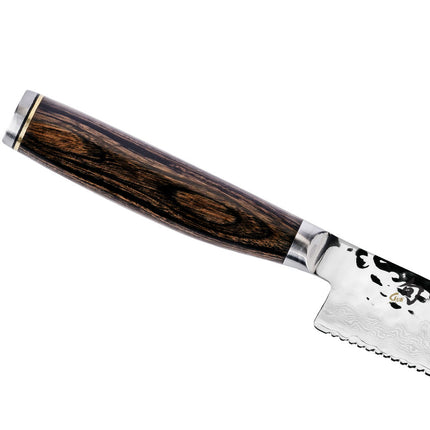 Dao Đa Năng Răng Cưa Shun 16.5 cm Lưỡi Damascus Cán Gỗ Óc Chó (TDM0722)