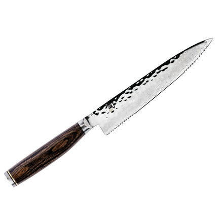 Dao Đa Năng Răng Cưa Shun 16.5 cm Lưỡi Damascus Cán Gỗ Óc Chó (TDM0722)