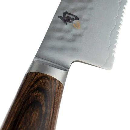 Dao Đa Năng Răng Cưa Shun 16.5 cm Lưỡi Damascus Cán Gỗ Óc Chó (TDM0722)