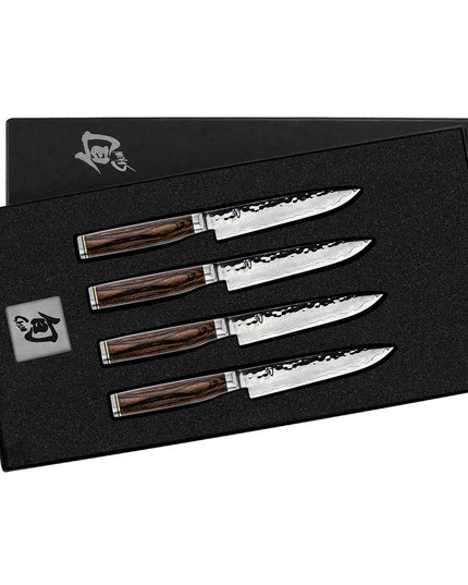 Bộ 4 Dao Steak Shun, Lưỡi Damascus Rèn 12.7 cm, Hộp Quà (TDMS0400)