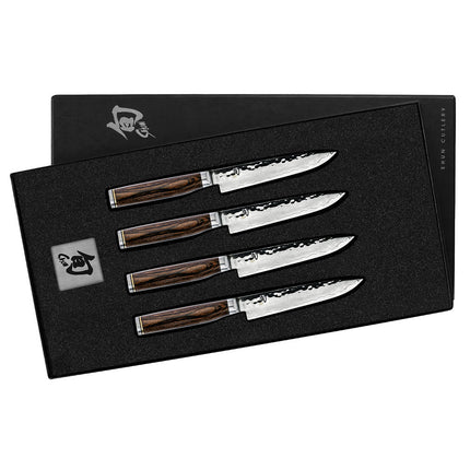 Bộ 4 Dao Steak Shun, Lưỡi Damascus Rèn 12.7 cm, Hộp Quà (TDMS0400)