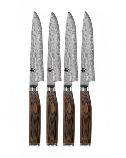 Bộ 4 Dao Steak Shun, Lưỡi Damascus Rèn 12.7 cm, Hộp Quà (TDMS0400)