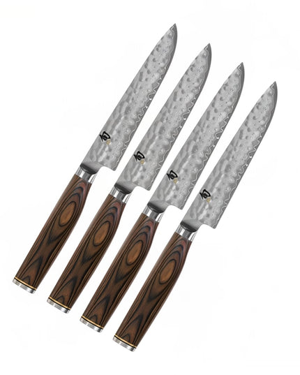 Bộ 4 Dao Steak Shun, Lưỡi Damascus Rèn 12.7 cm, Hộp Quà (TDMS0400)