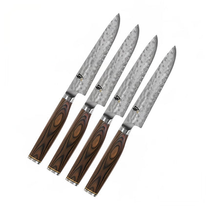 Bộ 4 Dao Steak Shun, Lưỡi Damascus Rèn 12.7 cm, Hộp Quà (TDMS0400)