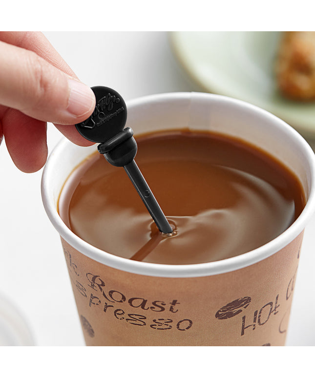 Que khuấy kiêm nút chặn đồ uống nhựa màu đen Royal Paper STIRSTIX-BK Stix To Go 12 cm - Gói 200 cái