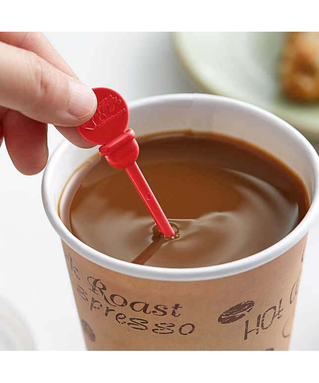 Que khuấy kiêm nút chặn đồ uống màu đỏ Royal Paper Stix To Go STIRSTIX-A 12 cm - Gói 200 cái
