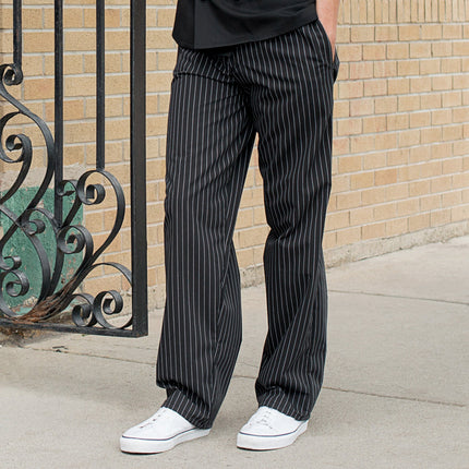 Quần bếp Uncommon Chef 4003 unisex đen / trắng Pinstripe tùy chỉnh Yarn-Dyed - 2XL