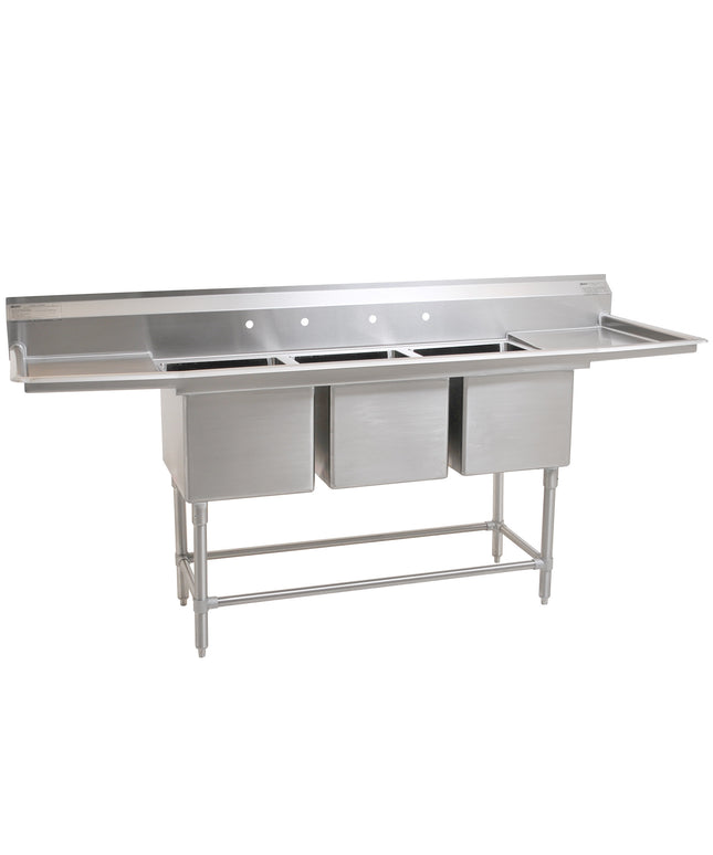 Bồn rửa công nghiệp 3 ngăn Eagle Group FN2060-3-24-14/3 Spec-Master 290 cm với hai bàn ráo nước 61 cm