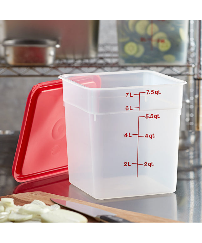 Hộp đựng thực phẩm nhựa PP vuông trong mờ kèm nắp đỏ Cambro CamSquares® 7,6 lít - Bộ 2 cái
