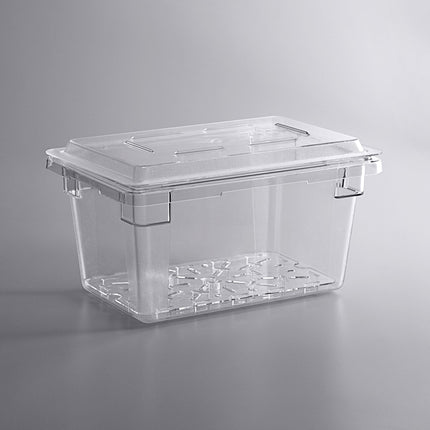 Bộ hộp đựng thực phẩm kèm khay lọc và nắp phẳng nhựa polycarbonate trong suốt Cambro Camwear 46 x 30 x 23 cm