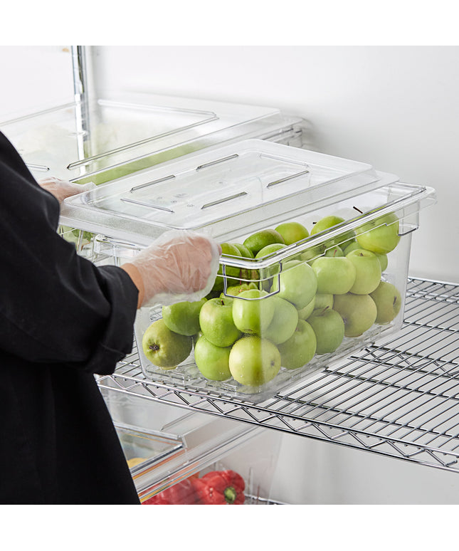 Bộ hộp đựng thực phẩm kèm khay lọc và nắp phẳng nhựa polycarbonate trong suốt Cambro Camwear 46 x 30 x 23 cm