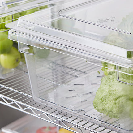 Bộ hộp đựng thực phẩm kèm khay lọc và nắp phẳng nhựa polycarbonate trong suốt Cambro Camwear 66 x 46 x 23 cm