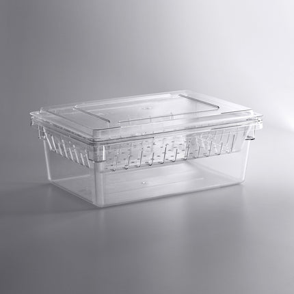 Bộ hộp đựng thực phẩm kèm rổ lọc và nắp phẳng nhựa polycarbonate trong suốt Cambro Camwear 66 x 46 x 23 cm - Rổ lọc sâu 