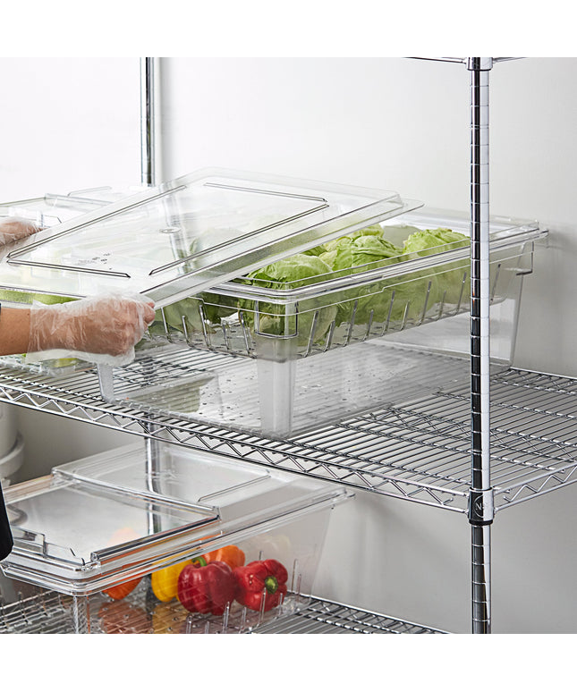 Bộ hộp đựng thực phẩm kèm rổ lọc và nắp phẳng nhựa polycarbonate trong suốt Cambro Camwear 66 x 46 x 23 cm - Rổ lọc sâu 