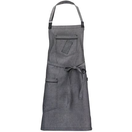 Tạp dề yếm vải denim dobby cotton Mercer Culinary M63200BKD Metro Edge Flannery đen, dây cổ điều chỉnh, giá treo khăn da