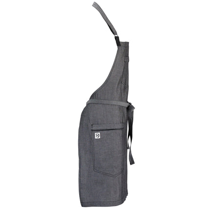 Tạp dề yếm vải denim dobby cotton Mercer Culinary M63200BKD Metro Edge Flannery đen, dây cổ điều chỉnh, giá treo khăn da