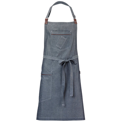 Tạp dề yếm vải denim dobby cotton Mercer Culinary M63200DEN Metro Edge Flannery xanh indigo, dây cổ điều chỉnh, giá treo