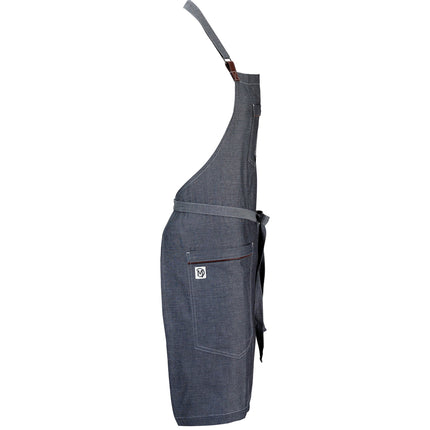 Tạp dề yếm vải denim dobby cotton Mercer Culinary M63200DEN Metro Edge Flannery xanh indigo, dây cổ điều chỉnh, giá treo