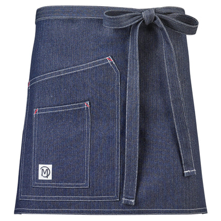 Tạp dề nửa eo 2 túi denim cotton tùy chỉnh được màu chàm Mercer Culinary Metro Edge Stellar M63202DEN 40,0 x 71,8 cm
